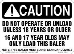 Caution Operate & Unload Age Requirements for Baler 
