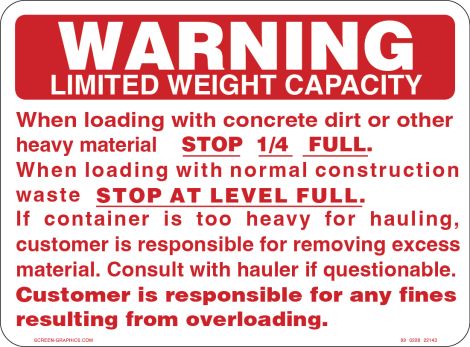 Warning Limited Weight Capacity, 1/4 Full