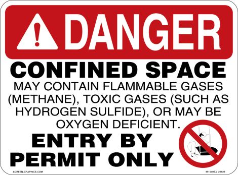 Danger Confined Space, May Contain Flammable Gases (Methanol) Toxic Gases, or May Be Oxygen Deficient, Entry by Permit Only 