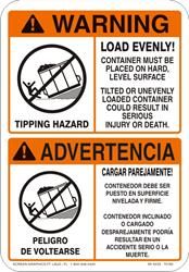 Warning Container Must Be Placed on Hard Level Surface Safety (English & Spanish)
