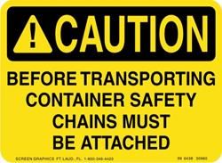 Caution Before Transporting Container, Safety Chains Must Be Attached Compactor Safety 
