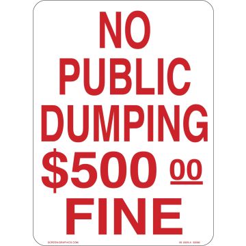No Public Dumping $500.00 Fine 