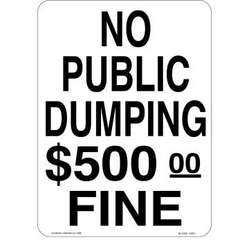 No Public Dumping $500.00 Fine 
