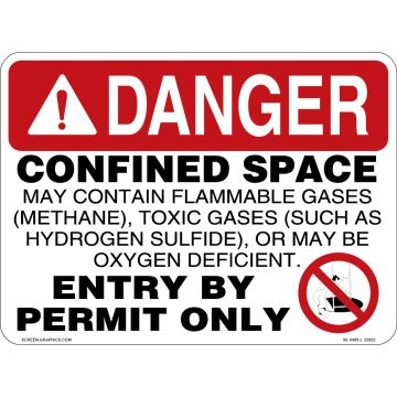 Danger Confined Space, May Contain Flammable Gases (Methanol) Toxic Gases, or May Be Oxygen Deficient, Entry by Permit Only 