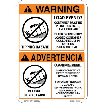 Warning Container Must Be Placed on Hard Level Surface Safety (English & Spanish)